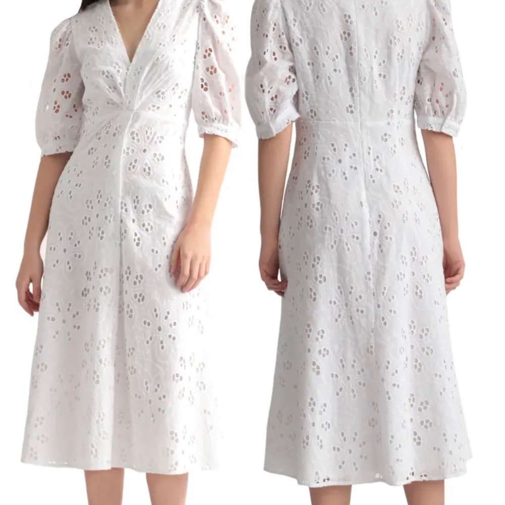 Beautiful white eyelet knot front midi dress.